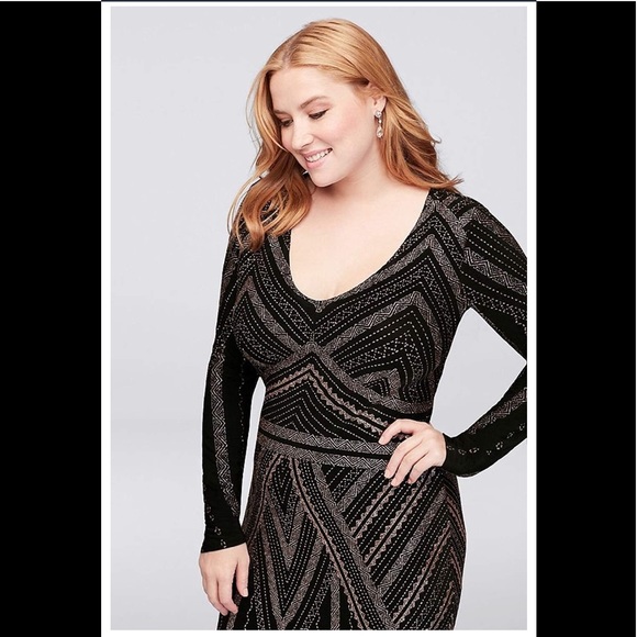 David's Bridal Long Sleeve Print Plus Sheath Gown - Picture 3 of 3